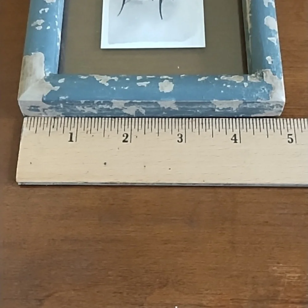 Vintage Distressed Sage Green Wood Floating Frame Antique Chair Art 4.75x 6.5